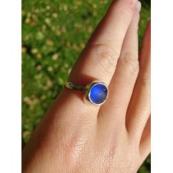 Fine Silver Sea Glass Ring Adjustable from size 4 to 11. Gorgeous blue color.